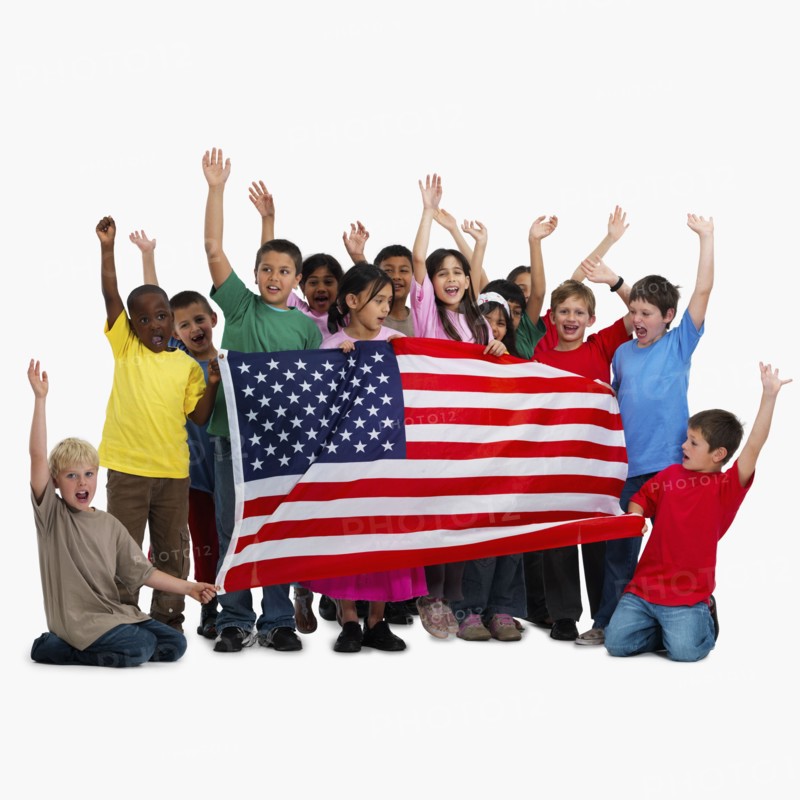 Children holding flag. Photographer: momentimages