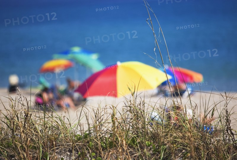 Beach umbrellas by the ocean. Photographe : fotog