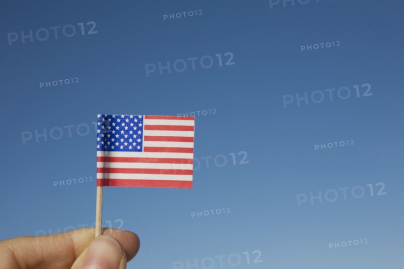 Hand holding small American flag. Photographe : David Engelhardt