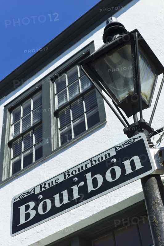 Bourbon Street sign and Lamp post.