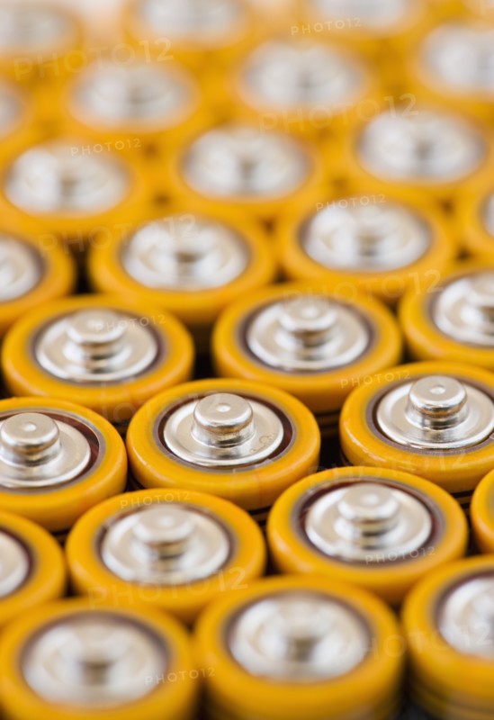 Rows of AA batteries.
