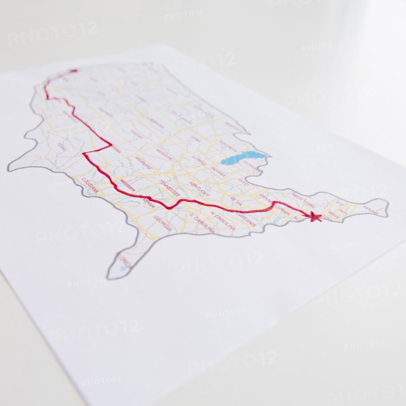 Road trip planned out on a map. Photo : Jamie Grill