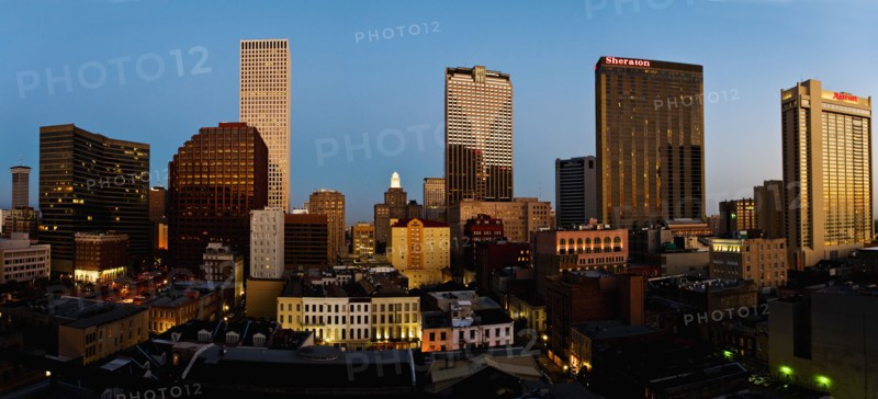 New Orleans skyline at night.