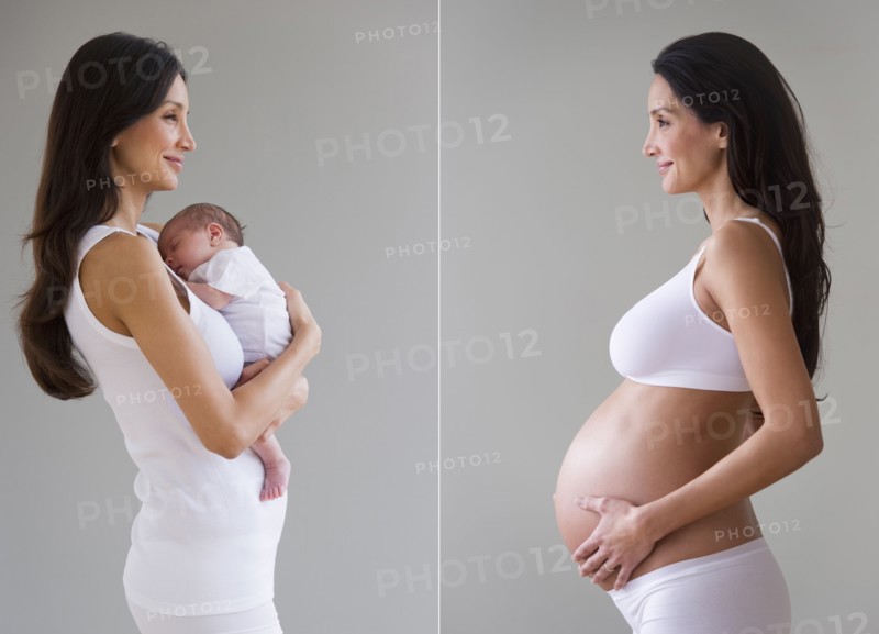 Before and after picture of pregnant woman.