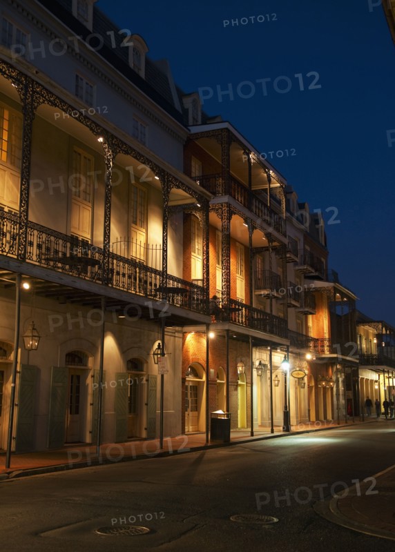 French Quarter of New Orleans at night.