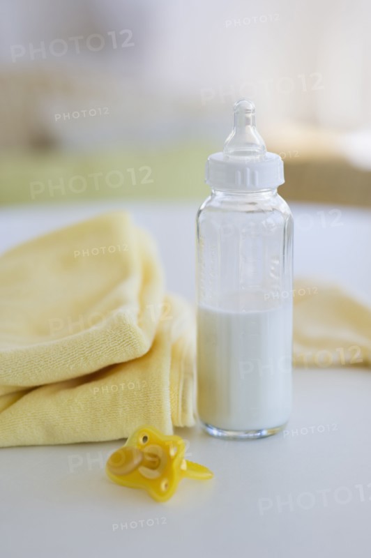 Baby bottle pacifier and blanket.