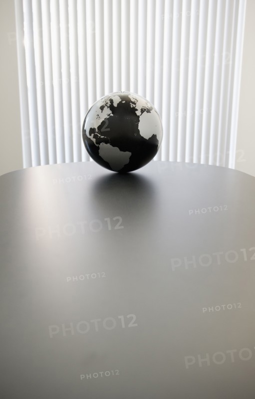 Globe on conference room table.