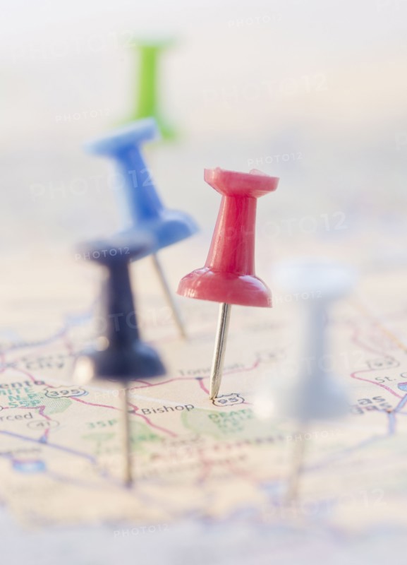 Pushpins in a map. Photo : Jamie Grill