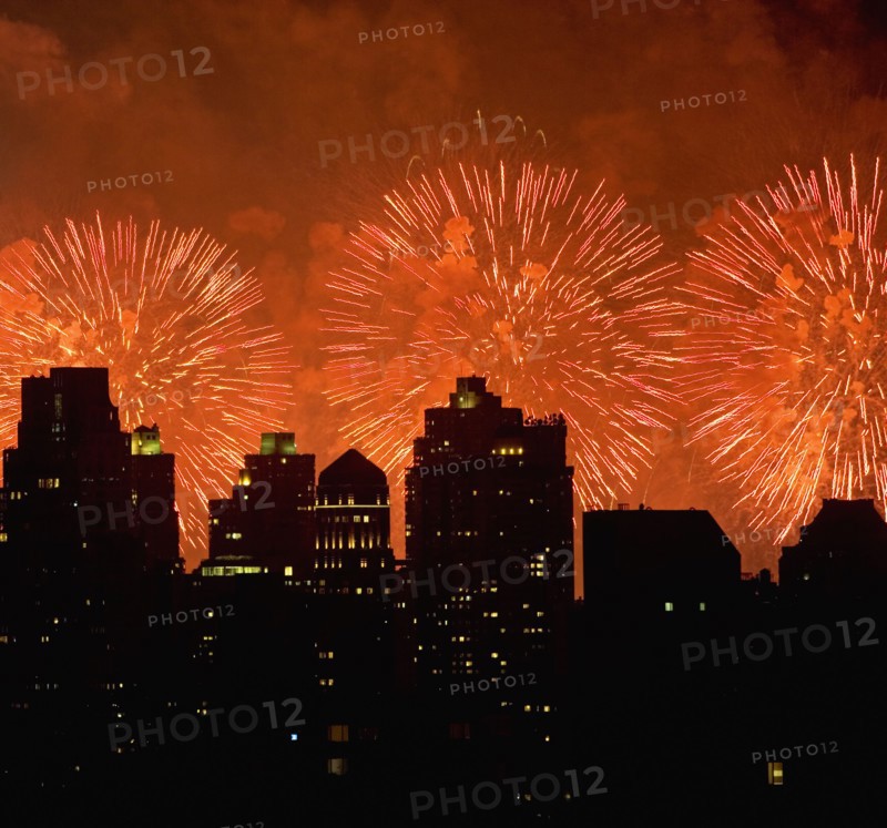 Fireworks over New York City skyline. Photo. fotog