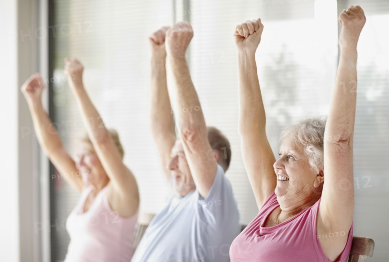 Senior's exercise class. Photo. momentimages
