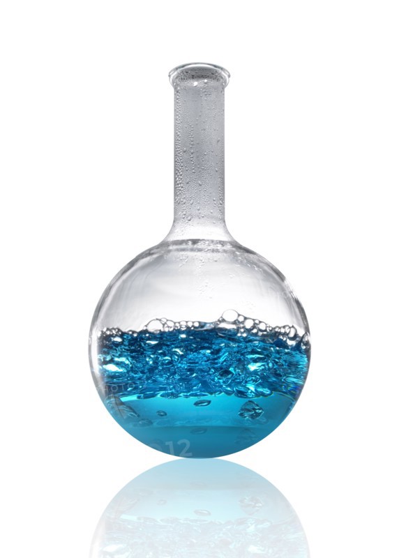 Blue liquid in beaker. Photo. David Arky