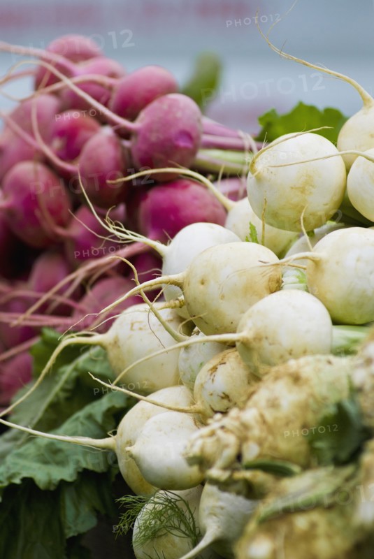 Radishes on display at farmer's market. Photo. Antonio M. Rosario
