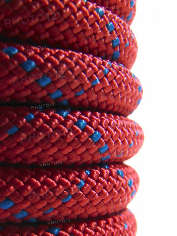 Stack of red and blue rope. Photo : David Arky