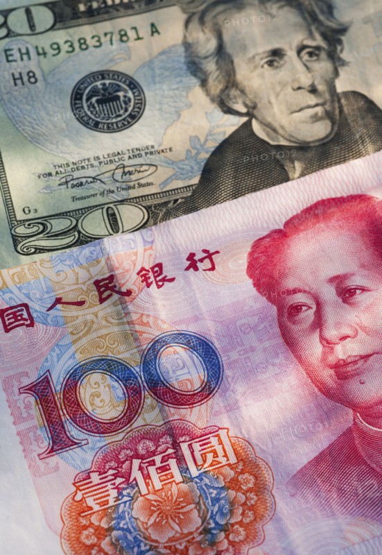 Chinese and American money.