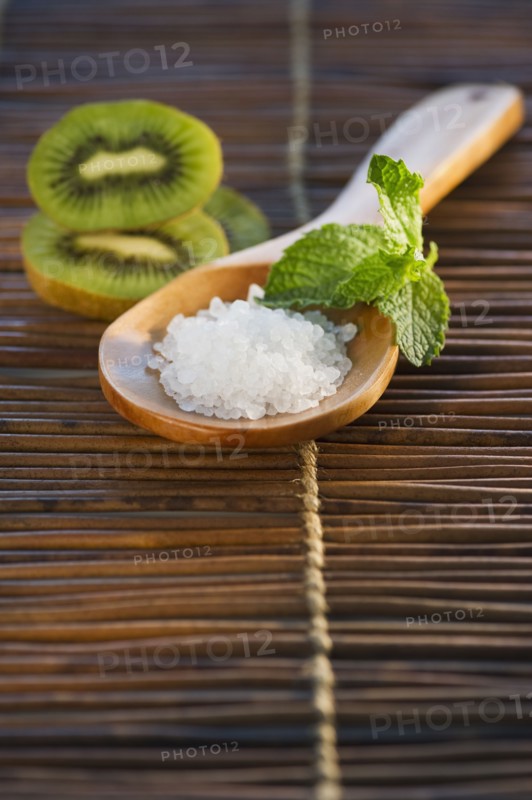 Bath salt on wooden spoon. Photo. Daniel Grill