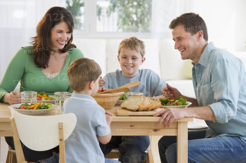 Family eating dinner.