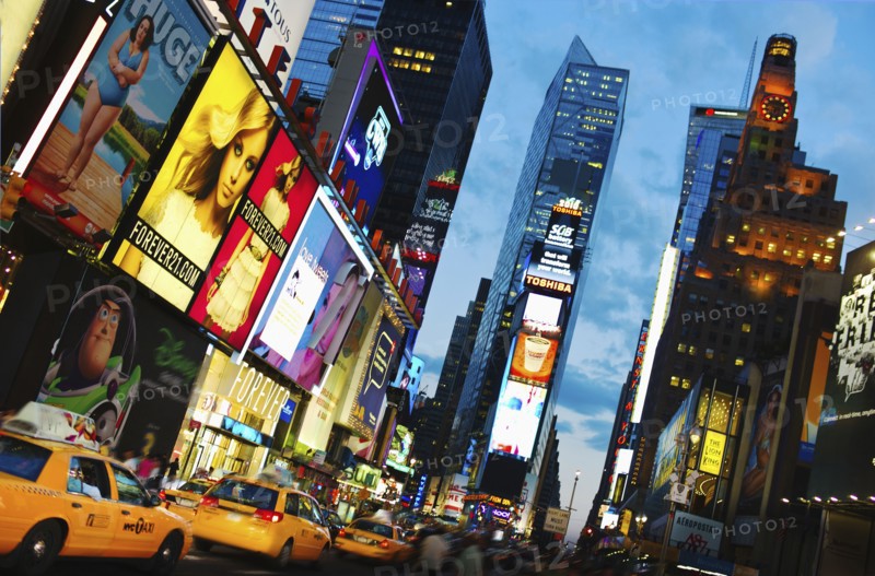 Times Square New York City at dusk.
