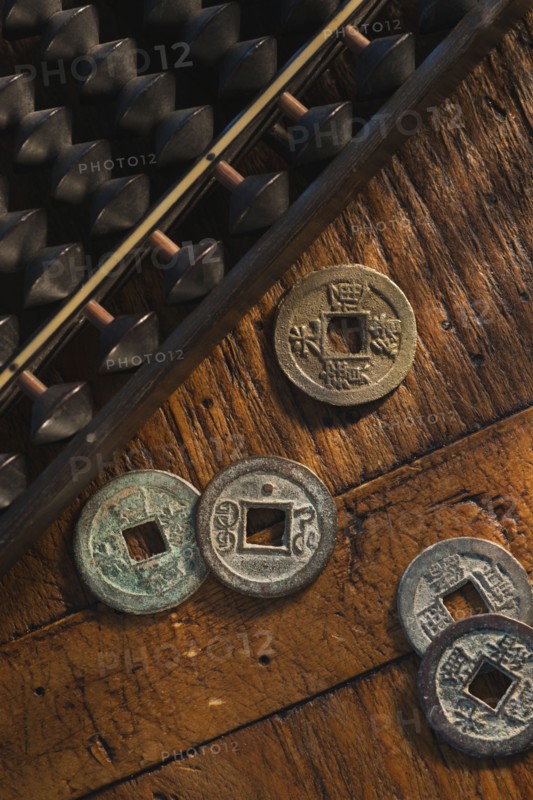 Abacus and Chinese currency.
