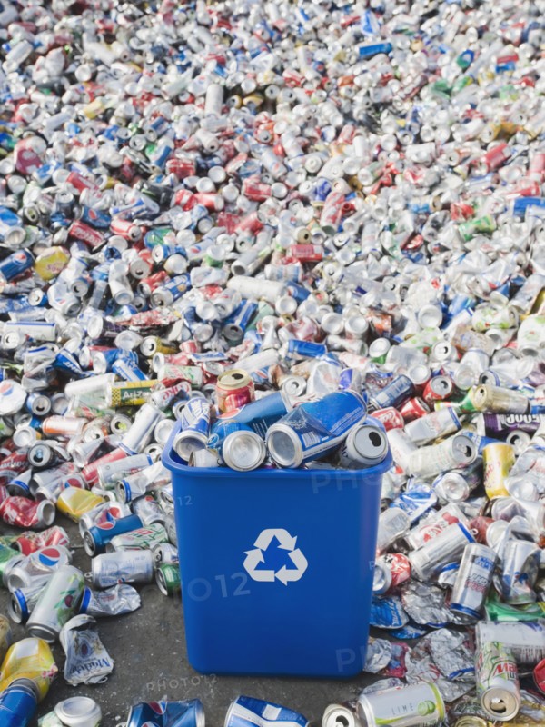 Pile of aluminum cans at recycling plant. Photo. Erik Isakson