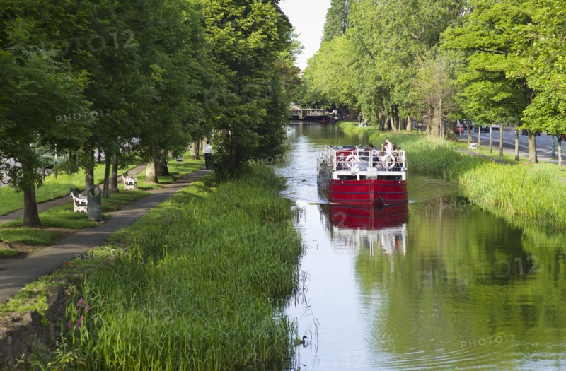 River boat on Grand Canal in Dublin Ireland.