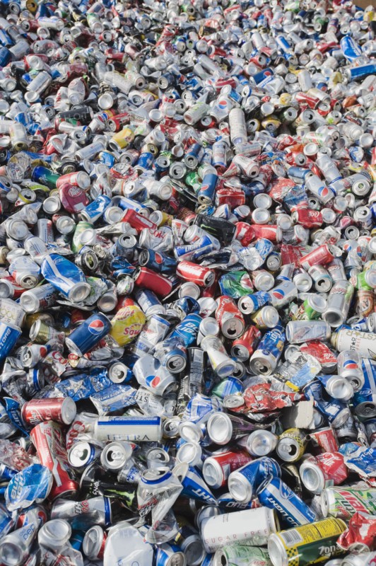 Pile of aluminum cans at recycling plant. Photo. Erik Isakson