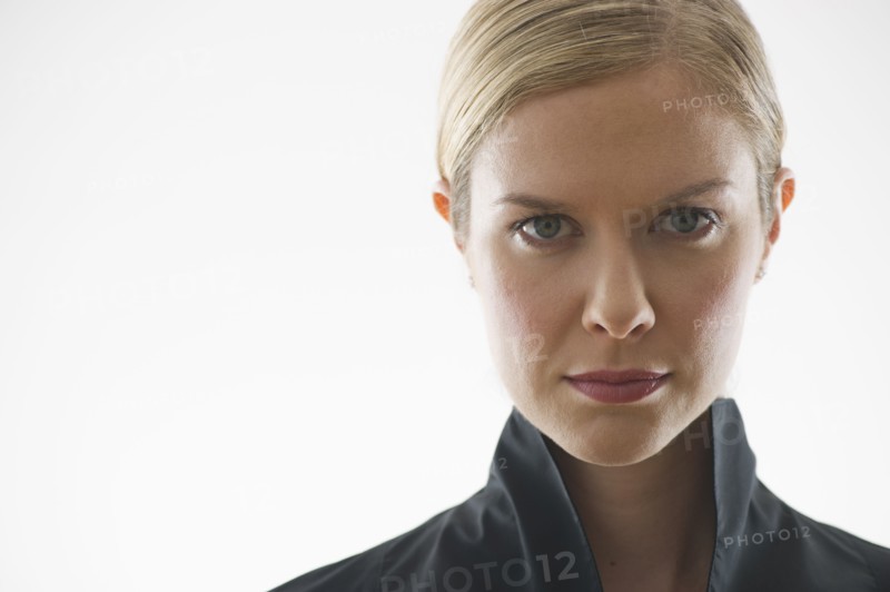 Serious blond woman.