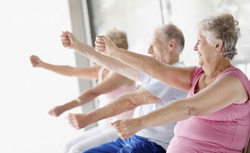 Senior's exercise class. Photo. momentimages