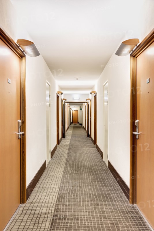 Hotel corridor. Photo : Jon Boyes