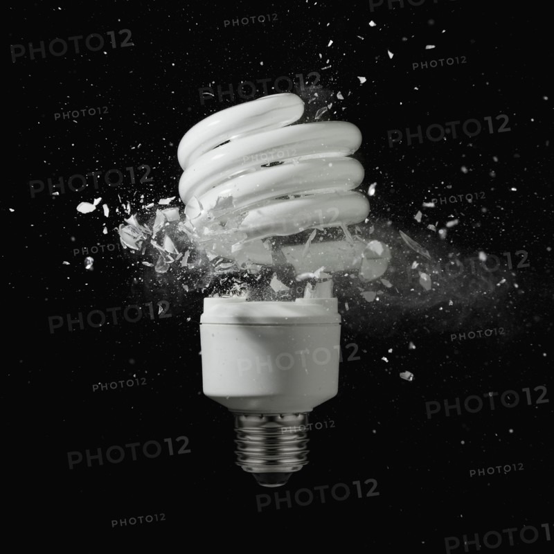 Energy efficient lightbulb exploding. Photo : Mike Kemp