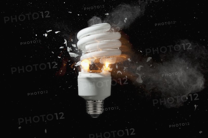 Energy efficient lightbulb exploding. Photo : Mike Kemp