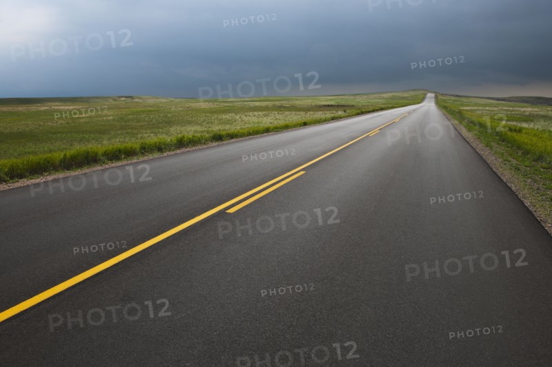 Highway crossing Badlands National Park.