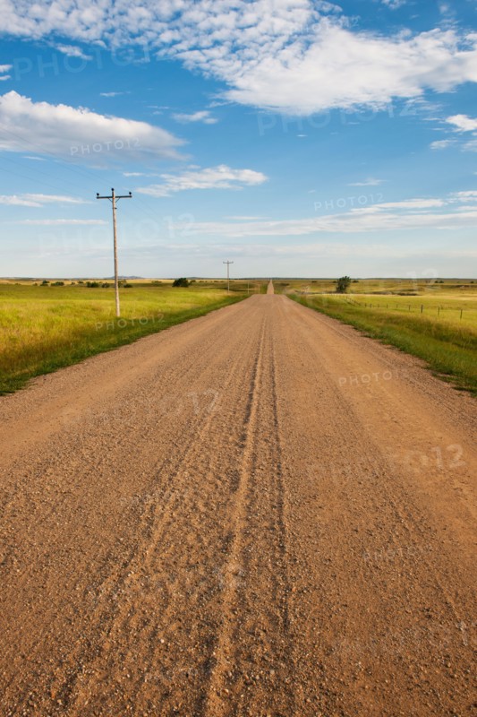 Dirt road crossing prairie.