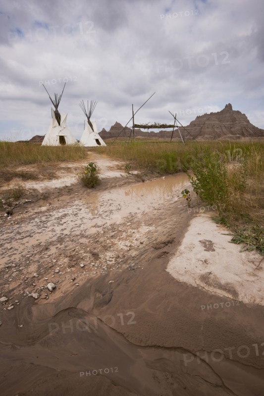 USA, South Dakota, Teepee in Badlands National Park.