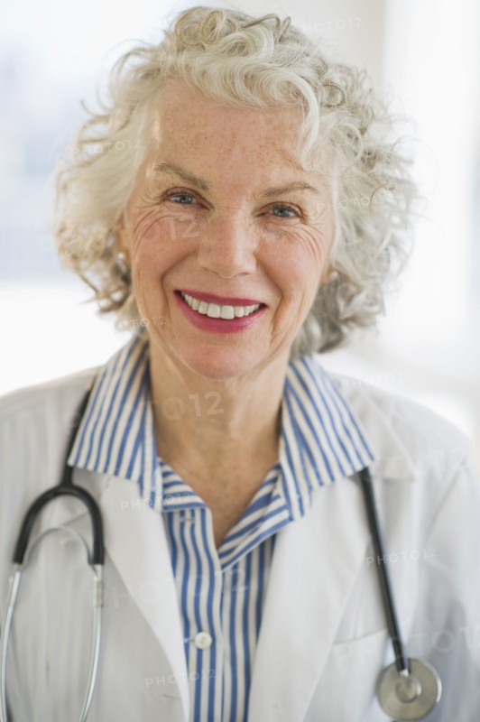 USA, New Jersey, Jersey City, Portrait of senior female doctor with stethoscope.