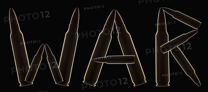 Word "war" written with bullets. Photo : Mike Kemp
