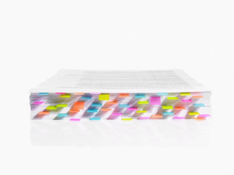 Studio shot of book edge with index cards. Photo : David Arky