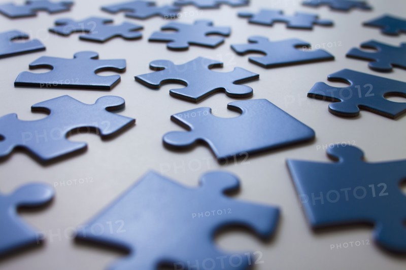 Scattered blue jigsaw pieces. Photo : Mike Kemp