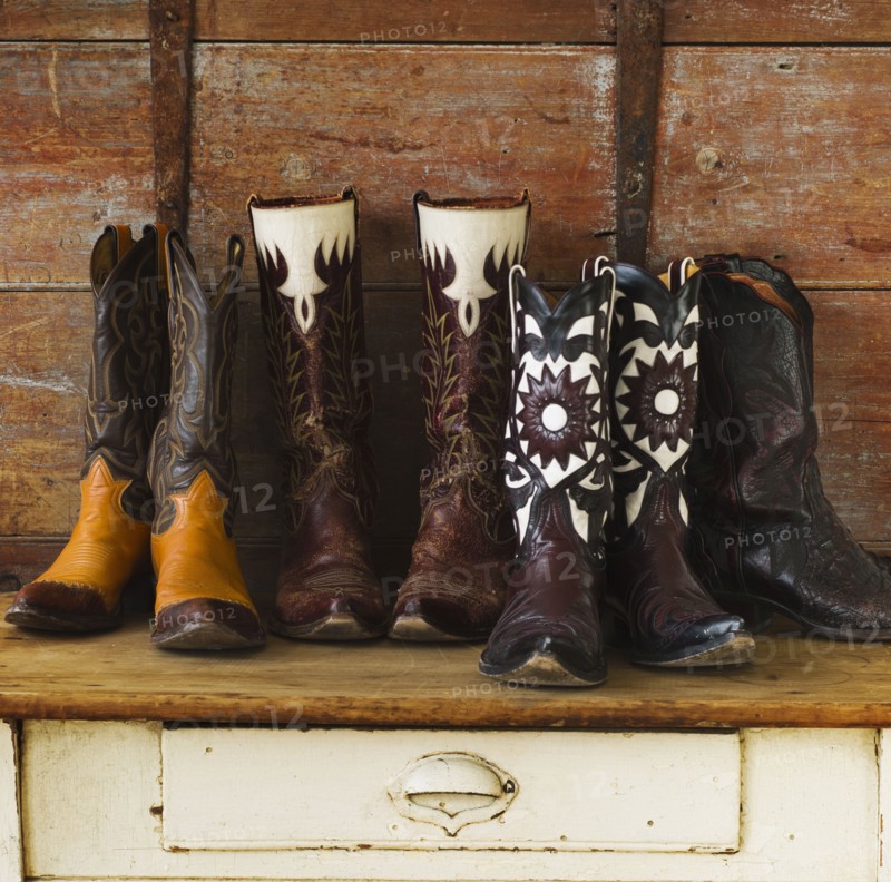 Variation of cowboy shoes.