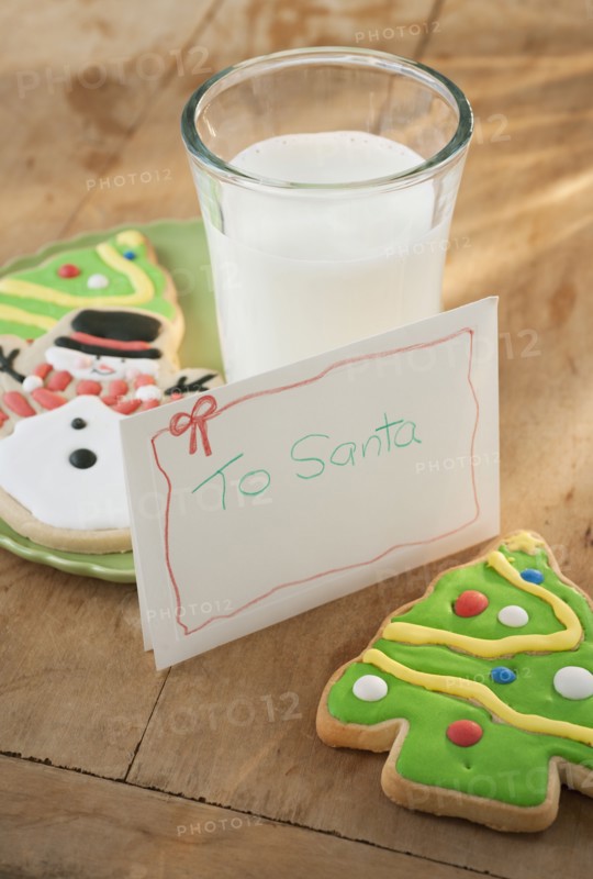 Letter to Santa with Christmas cookies and milk.