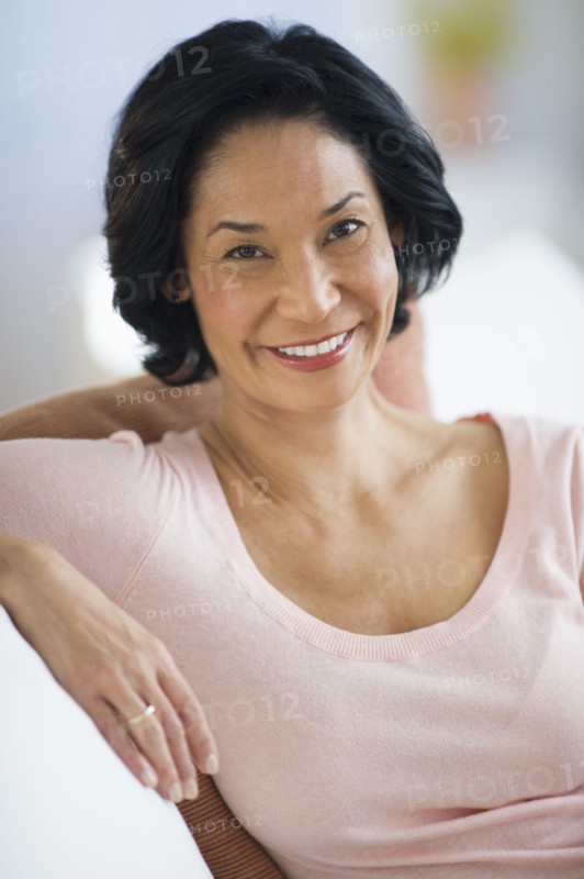 Portrait of mixed race woman.