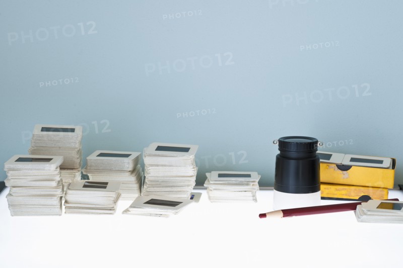 Close up of slides on light box.