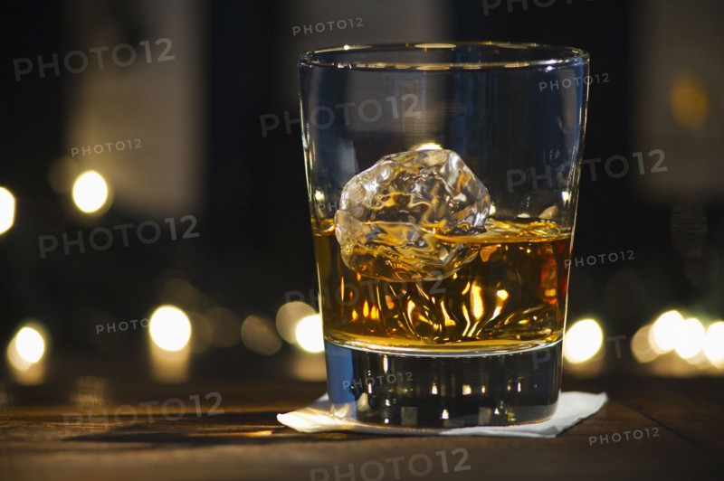 Close-up view of bourbon on bar counter.