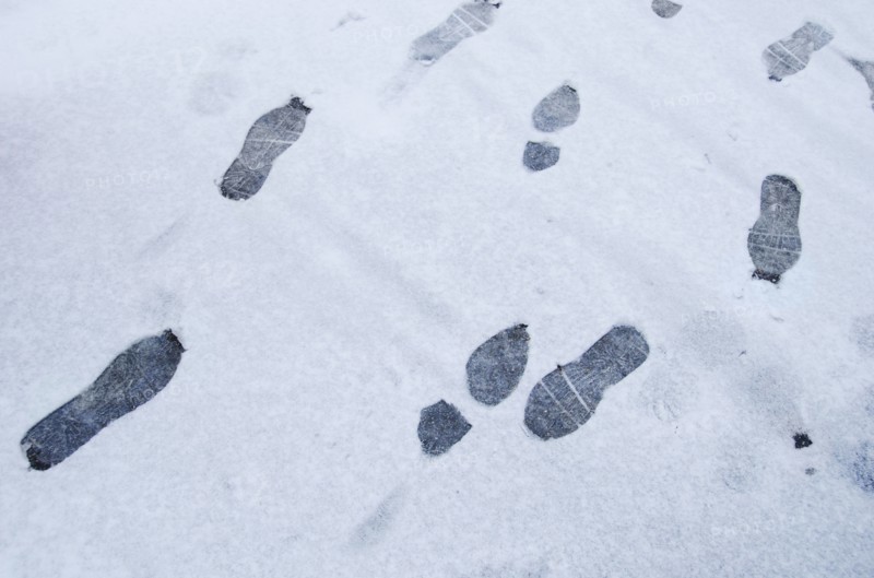 Footprints in snow.