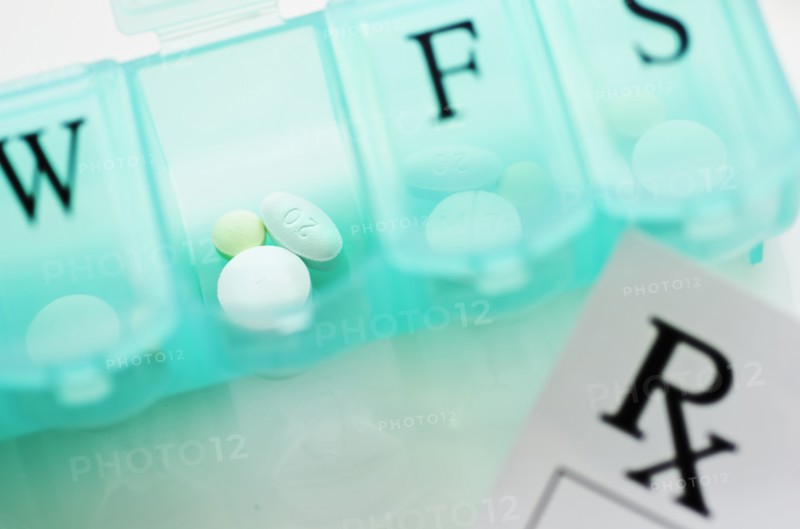 Close up of pill container.