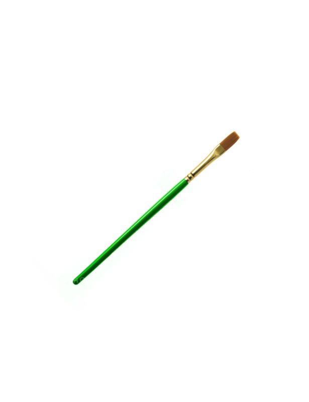 Green paintbrush on white background. Photo : David Arky