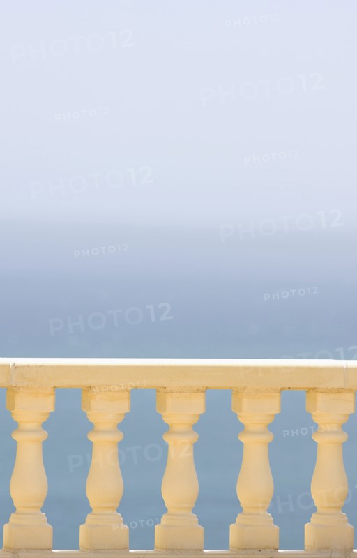 Spain, Costa Blanca, View of sea over balustrade. Photo: Justin Paget