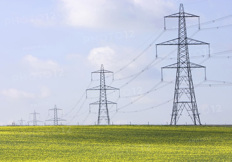 UK, Cambs, Burwell, Electricity pylons. Photo : Justin Paget