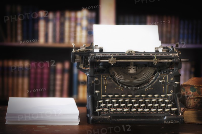 Close up of antique typewriter in library.