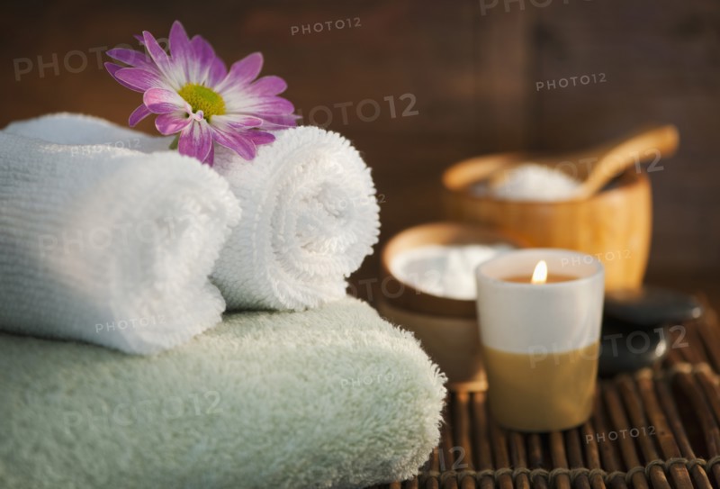 Close up of spa accessories.