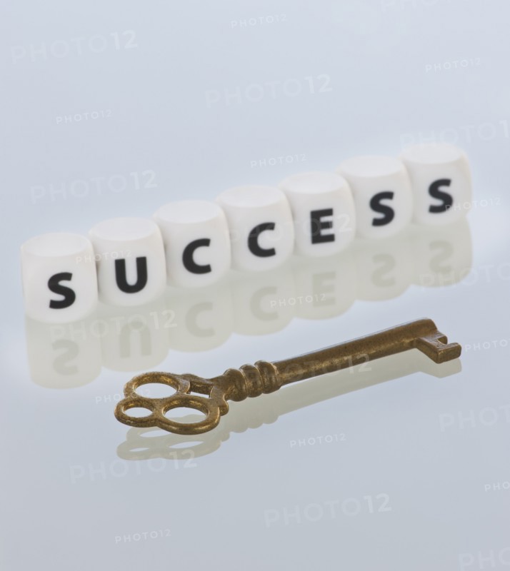 Studio shot of key and dice spelling out success. Photo : Daniel Grill